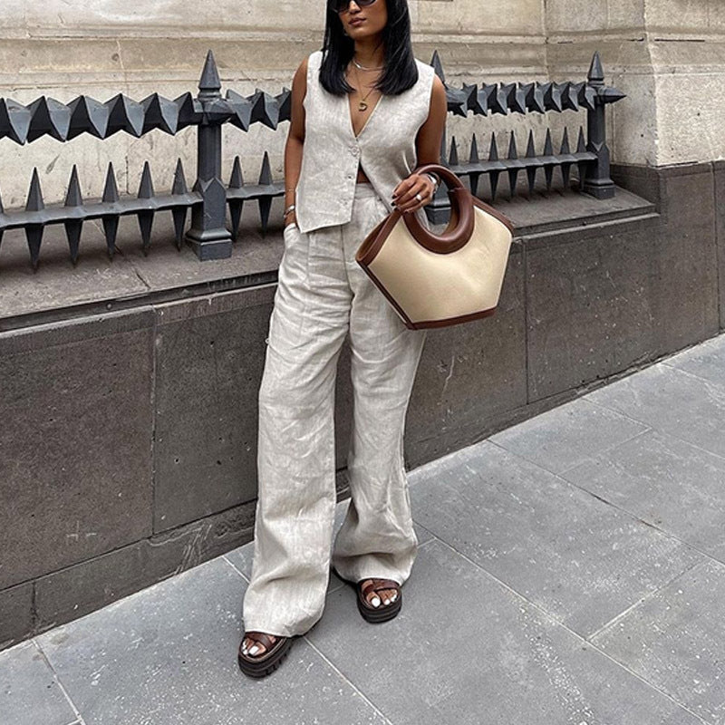 Finiks Gravity | Cotton Feel Tailored Vest & Wide-Leg Trouser Set | Product image 7
