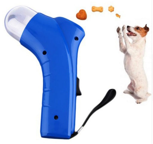 Blue interactive pet treat launcher for dogs and cats