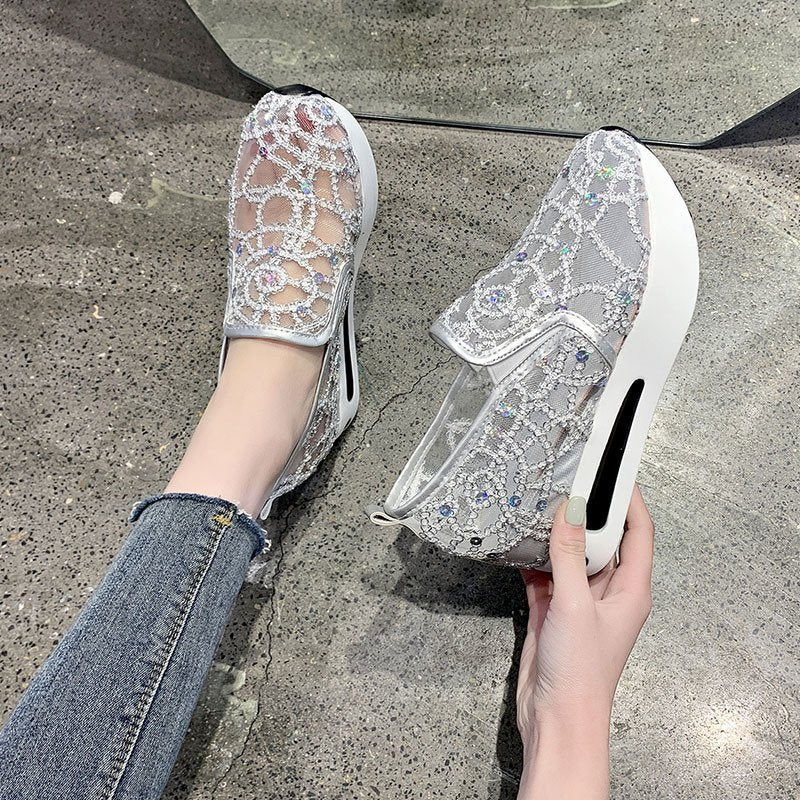 Finiks Gravity | Women’s Metallic Platform Slip-On Shoes – Gold & Silver Mesh Sneakers | Product image 6