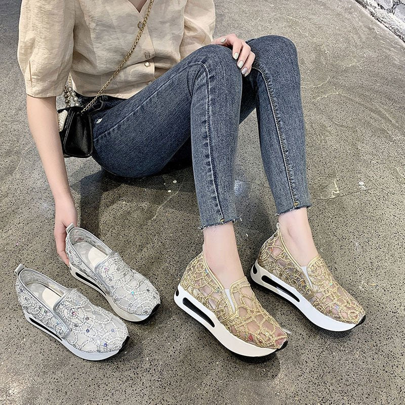 Finiks Gravity | Women’s Metallic Platform Slip-On Shoes – Gold & Silver Mesh Sneakers | Product image 4